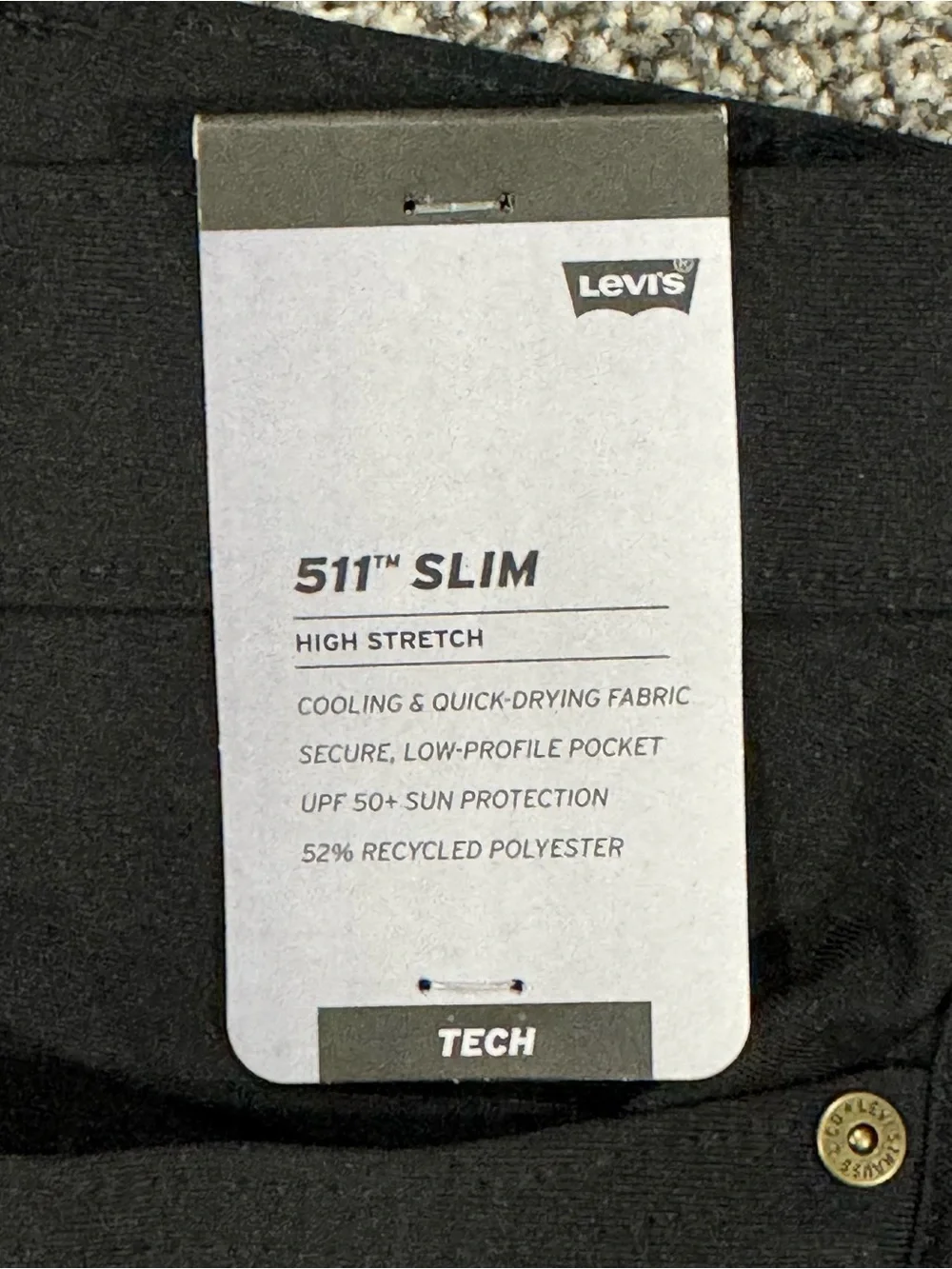 Levis 511 Slim Tech Pants Mens 38x30 Black UPF 50 Quick Dry Cooling Stretch Knit